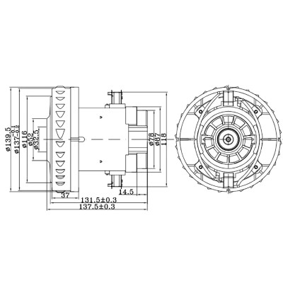 Двигатель пылесоса HWX-CG23 (H1) 1400W H137мм ?137мм h37мм
